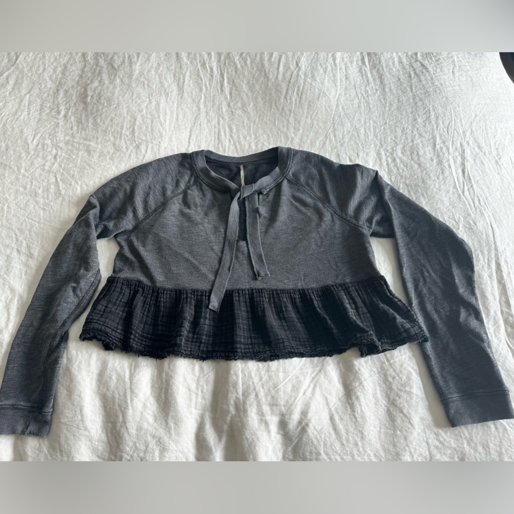 Free people Gray and Black Long Sleeve Top